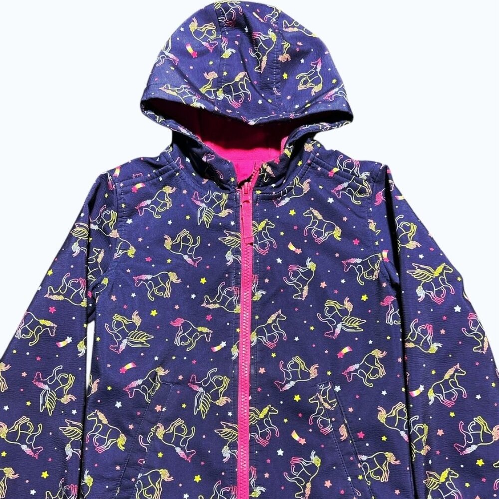 NWOT Cat & Jack Size 6 7 Pink and Blue Unicorn Print Fleece Hooded Raincoat